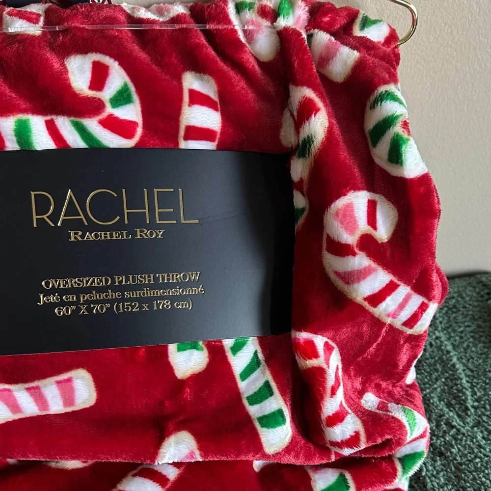 RACHEL Rachel Roy Oversized Plush Throw Red Candy Cane Holiday Christmas NEW!